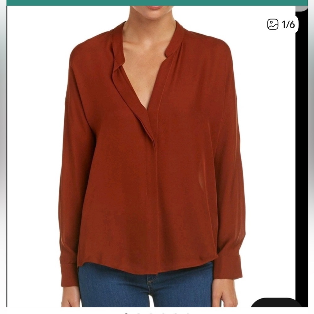 Vince Women's Rust Cinnamon Crepe Blouse 4 Silk